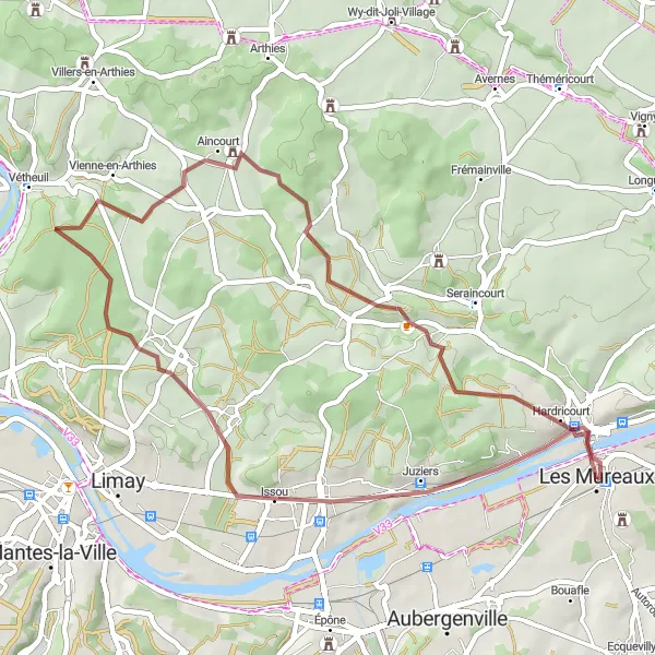 Miniature de la carte de l'inspiration cycliste "Les Chemins de la Vexin" dans la Ile-de-France, France. Générée par le planificateur d'itinéraire cycliste Tarmacs.app