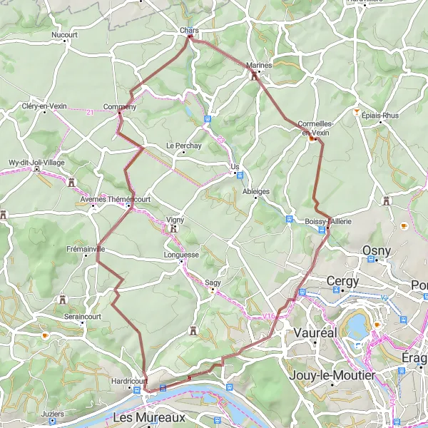 Map miniature of "Exploring Charming Villages: Meulan-en-Yvelines and Théméricourt" cycling inspiration in Ile-de-France, France. Generated by Tarmacs.app cycling route planner