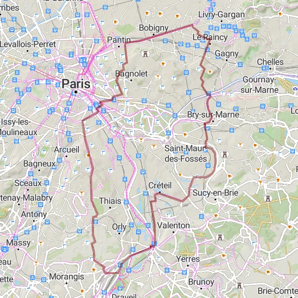 Map miniature of "The Gravel Adventure" cycling inspiration in Ile-de-France, France. Generated by Tarmacs.app cycling route planner