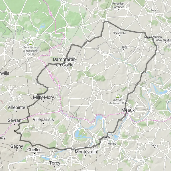 Miniature de la carte de l'inspiration cycliste "Le Tour des Vallées Verdoyantes" dans la Ile-de-France, France. Générée par le planificateur d'itinéraire cycliste Tarmacs.app