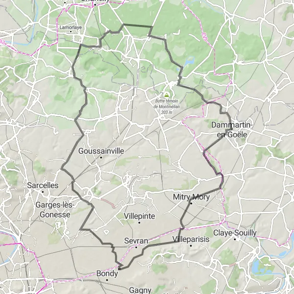 Map miniature of "The Aulnay-sous-Bois Adventure" cycling inspiration in Ile-de-France, France. Generated by Tarmacs.app cycling route planner