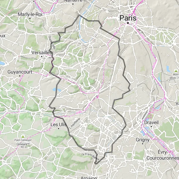 Miniature de la carte de l'inspiration cycliste "Escapade Route à travers L'Haÿ-les-Roses et Bures-sur-Yvette" dans la Ile-de-France, France. Générée par le planificateur d'itinéraire cycliste Tarmacs.app
