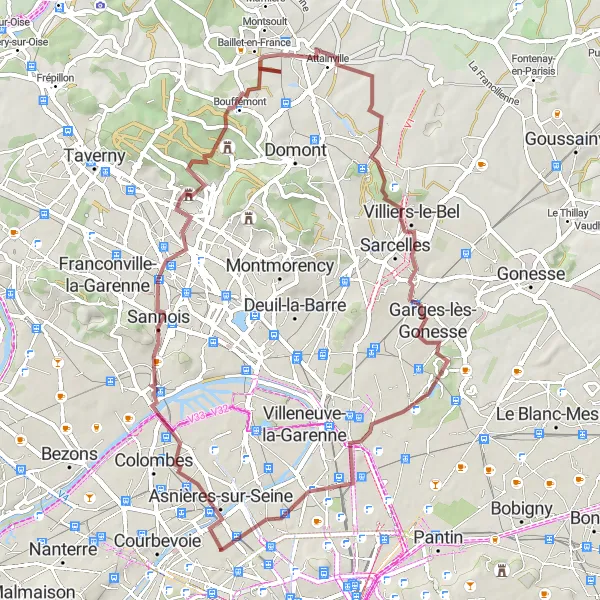 Map miniature of "Gravel Route: Levallois-Perret to Clichy" cycling inspiration in Ile-de-France, France. Generated by Tarmacs.app cycling route planner