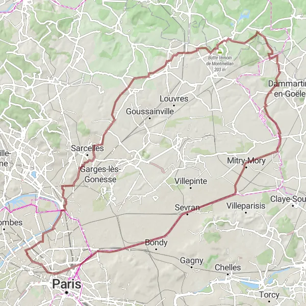Map miniature of "Gravel Route: Levallois-Perret to Pantin" cycling inspiration in Ile-de-France, France. Generated by Tarmacs.app cycling route planner