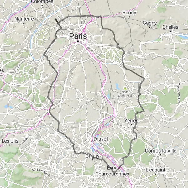 Map miniature of "Bagnolet to Champs Élysées Loop" cycling inspiration in Ile-de-France, France. Generated by Tarmacs.app cycling route planner