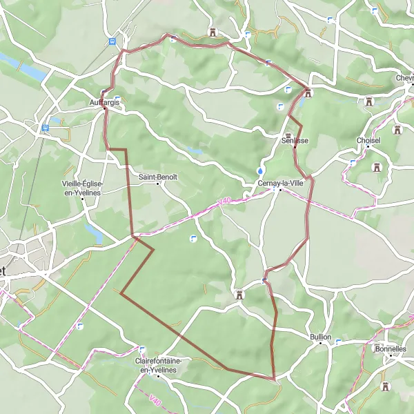Miniature de la carte de l'inspiration cycliste "Escapade en Vallée de Chevreuse" dans la Ile-de-France, France. Générée par le planificateur d'itinéraire cycliste Tarmacs.app