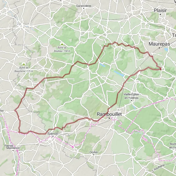 Miniature de la carte de l'inspiration cycliste "Les Essarts-le-Roi Gravel Adventure" dans la Ile-de-France, France. Générée par le planificateur d'itinéraire cycliste Tarmacs.app