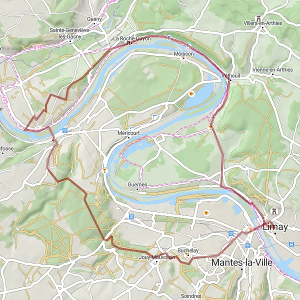 Miniature de la carte de l'inspiration cycliste "Le Tour de Mantes-la-Jolie" dans la Ile-de-France, France. Générée par le planificateur d'itinéraire cycliste Tarmacs.app