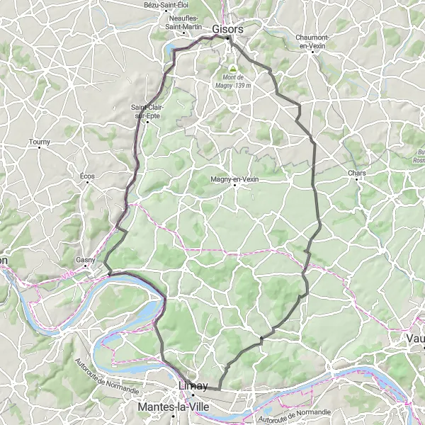 Map miniature of "Seine Valley Discovery" cycling inspiration in Ile-de-France, France. Generated by Tarmacs.app cycling route planner