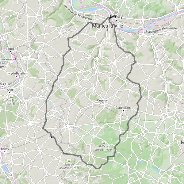 Miniature de la carte de l'inspiration cycliste "Le Parcours de Mantes-la-Ville" dans la Ile-de-France, France. Générée par le planificateur d'itinéraire cycliste Tarmacs.app