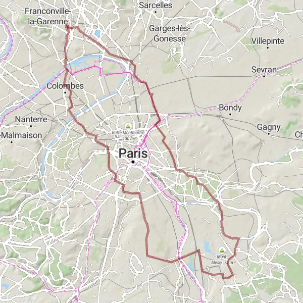 Map miniature of "The Charm of Paris" cycling inspiration in Ile-de-France, France. Generated by Tarmacs.app cycling route planner