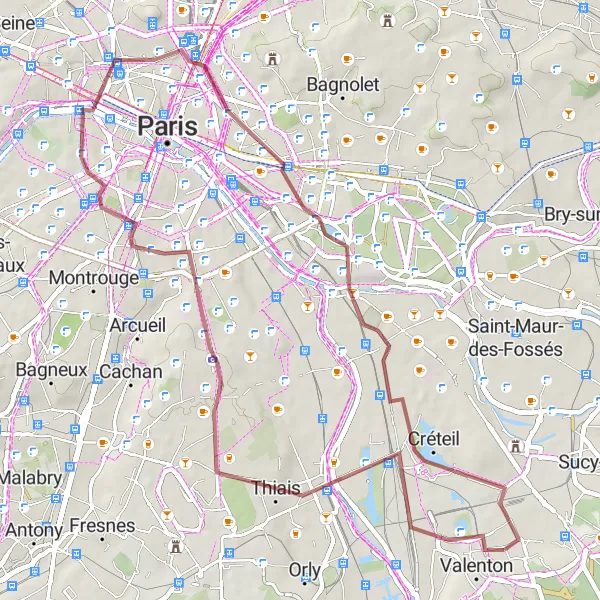 Map miniature of "The Gravel Adventure" cycling inspiration in Ile-de-France, France. Generated by Tarmacs.app cycling route planner