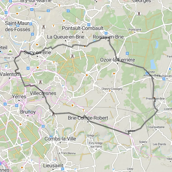 Map miniature of "Bonneuil-sur-Marne to Limeil-Brévannes Road Loop" cycling inspiration in Ile-de-France, France. Generated by Tarmacs.app cycling route planner