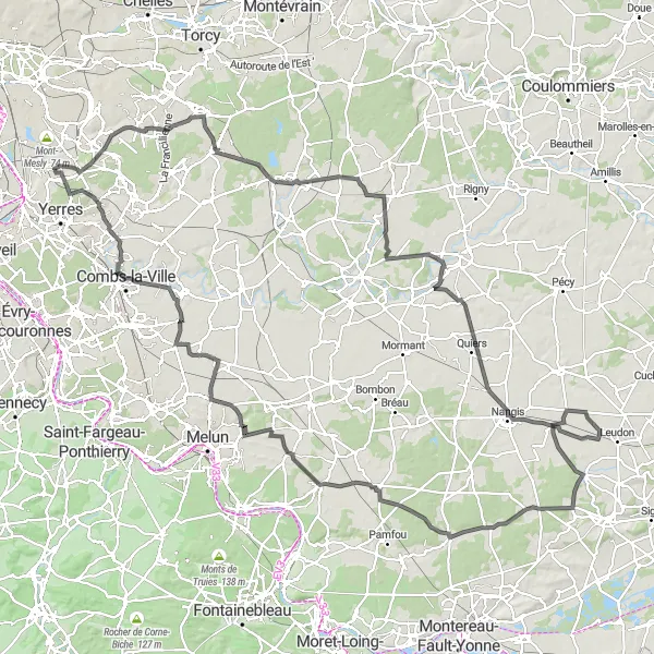 Map miniature of "Boissy-Saint-Léger to Villecresnes Legendary Climbs" cycling inspiration in Ile-de-France, France. Generated by Tarmacs.app cycling route planner