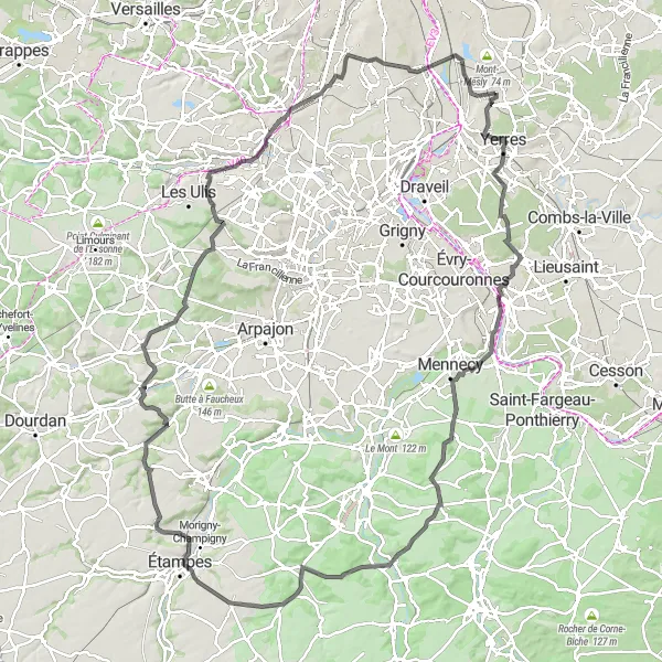 Miniature de la carte de l'inspiration cycliste "La boucle du Mont Griffon" dans la Ile-de-France, France. Générée par le planificateur d'itinéraire cycliste Tarmacs.app