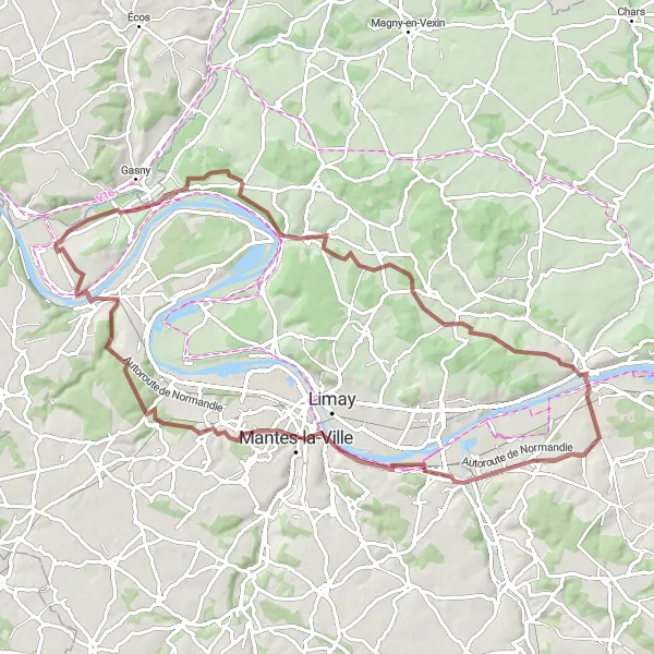 Map miniature of "Adventure through Chérence and Mézières-sur-Seine" cycling inspiration in Ile-de-France, France. Generated by Tarmacs.app cycling route planner