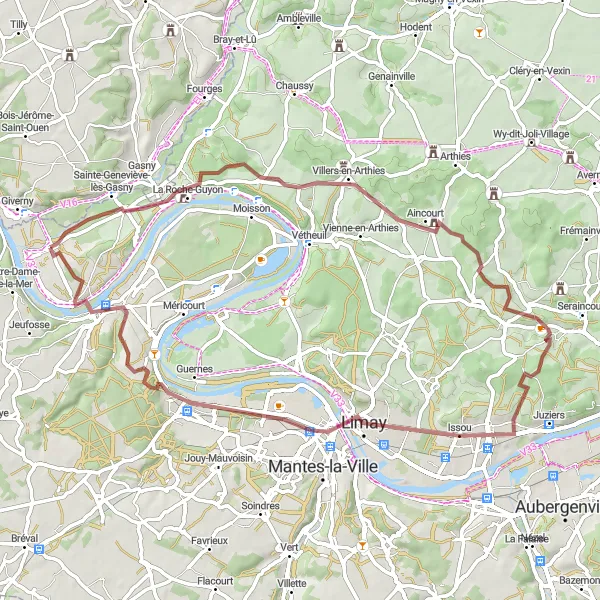 Map miniature of "The Gravel Adventure" cycling inspiration in Ile-de-France, France. Generated by Tarmacs.app cycling route planner