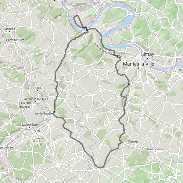 Map miniature of "Exploring the Hills of Ile-de-France" cycling inspiration in Ile-de-France, France. Generated by Tarmacs.app cycling route planner