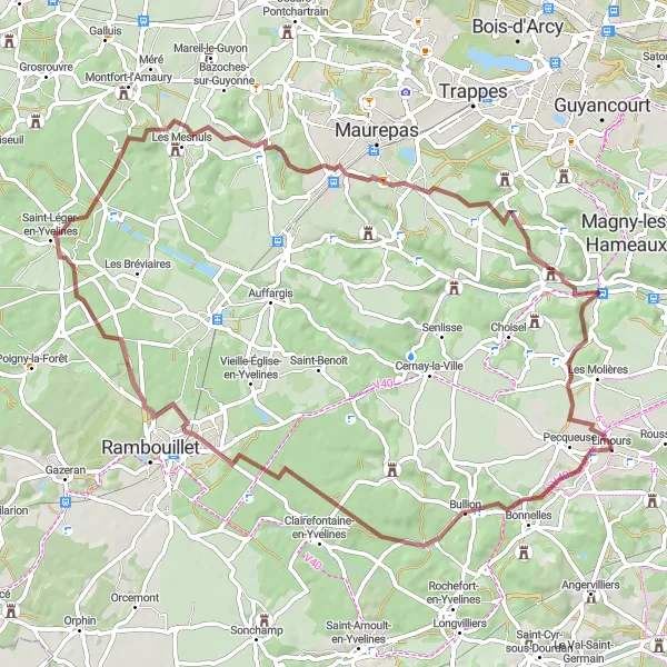 Map miniature of "Limours to Transdev Rambouillet Loop" cycling inspiration in Ile-de-France, France. Generated by Tarmacs.app cycling route planner