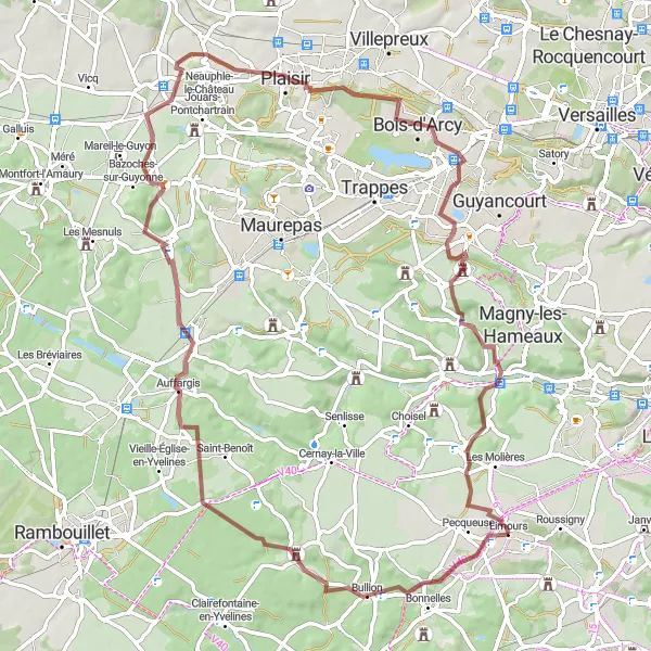 Miniature de la carte de l'inspiration cycliste "Escapade Gravel" dans la Ile-de-France, France. Générée par le planificateur d'itinéraire cycliste Tarmacs.app