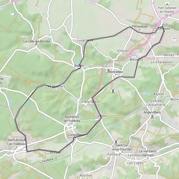 Map miniature of "Limours to Bonnelles Loop" cycling inspiration in Ile-de-France, France. Generated by Tarmacs.app cycling route planner