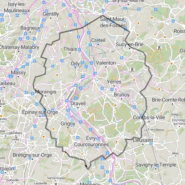 Map miniature of "Orléans Odyssey in Ile-de-France" cycling inspiration in Ile-de-France, France. Generated by Tarmacs.app cycling route planner