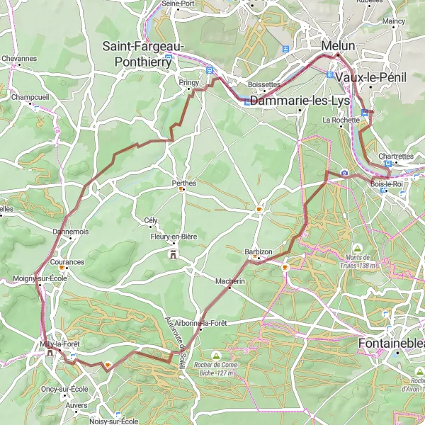 Map miniature of "Enchanting Forests and Châteaux" cycling inspiration in Ile-de-France, France. Generated by Tarmacs.app cycling route planner