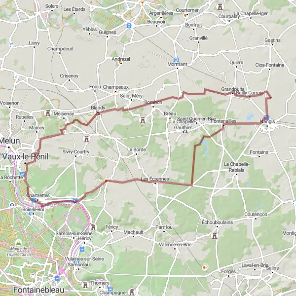 Map miniature of "Medieval Charm and Gravel Adventure" cycling inspiration in Ile-de-France, France. Generated by Tarmacs.app cycling route planner