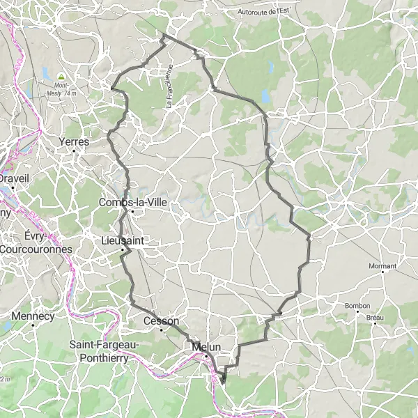 Map miniature of "Nandy and the Vallee du Morbras" cycling inspiration in Ile-de-France, France. Generated by Tarmacs.app cycling route planner