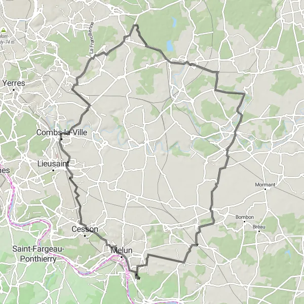 Miniature de la carte de l'inspiration cycliste "Boucle à vélo de route près de Livry-sur-Seine" dans la Ile-de-France, France. Générée par le planificateur d'itinéraire cycliste Tarmacs.app