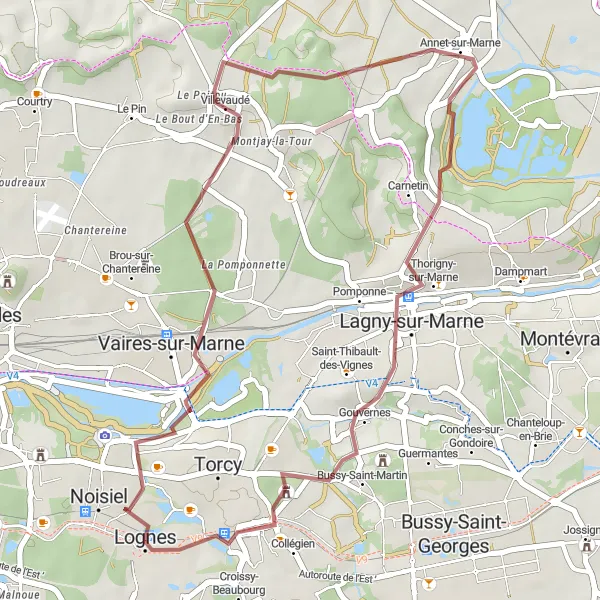 Miniature de la carte de l'inspiration cycliste "Les Charmes de la Marne" dans la Ile-de-France, France. Générée par le planificateur d'itinéraire cycliste Tarmacs.app