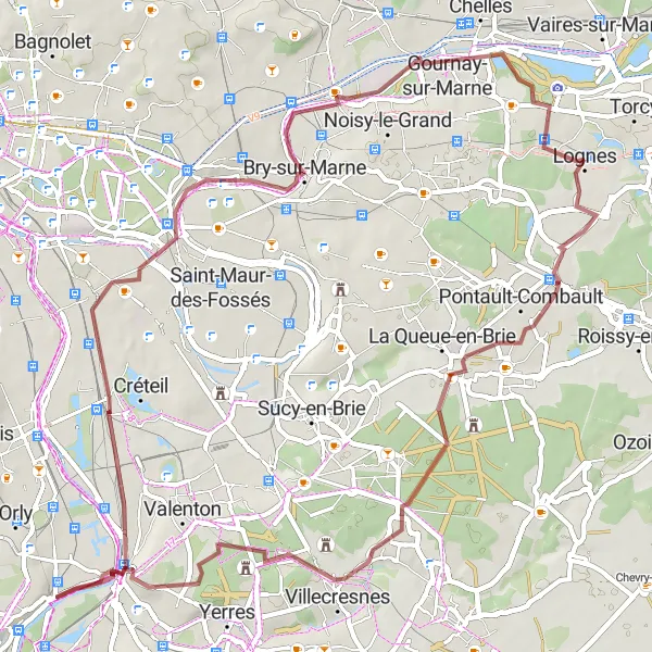Miniature de la carte de l'inspiration cycliste "Tour de la Marne et de la Seine" dans la Ile-de-France, France. Générée par le planificateur d'itinéraire cycliste Tarmacs.app