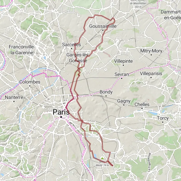 Map miniature of "Gravel Cycling Adventure" cycling inspiration in Ile-de-France, France. Generated by Tarmacs.app cycling route planner