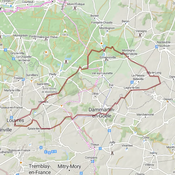 Map miniature of "The Dammartin-en-Goële Loop" cycling inspiration in Ile-de-France, France. Generated by Tarmacs.app cycling route planner