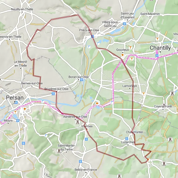 Miniature de la carte de l'inspiration cycliste "Circuit gravel à travers la campagne" dans la Ile-de-France, France. Générée par le planificateur d'itinéraire cycliste Tarmacs.app