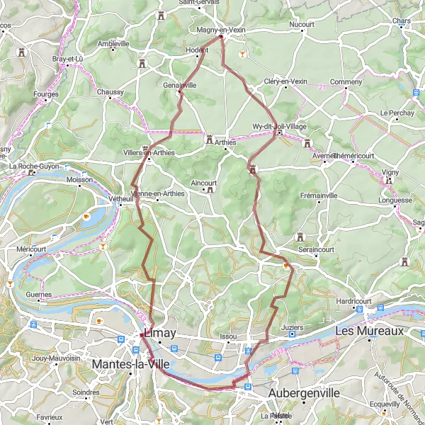 Map miniature of "Gravel Adventure" cycling inspiration in Ile-de-France, France. Generated by Tarmacs.app cycling route planner