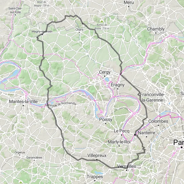 Map miniature of "Versailles and Beyond" cycling inspiration in Ile-de-France, France. Generated by Tarmacs.app cycling route planner