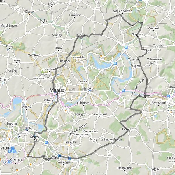 Map miniature of "Challenging Ride with Scenic Views" cycling inspiration in Ile-de-France, France. Generated by Tarmacs.app cycling route planner