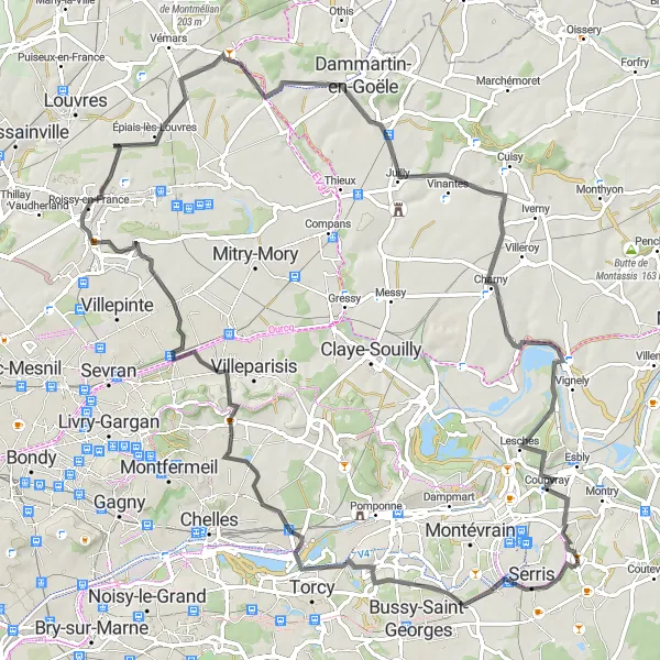 Map miniature of "The Marne Loop" cycling inspiration in Ile-de-France, France. Generated by Tarmacs.app cycling route planner