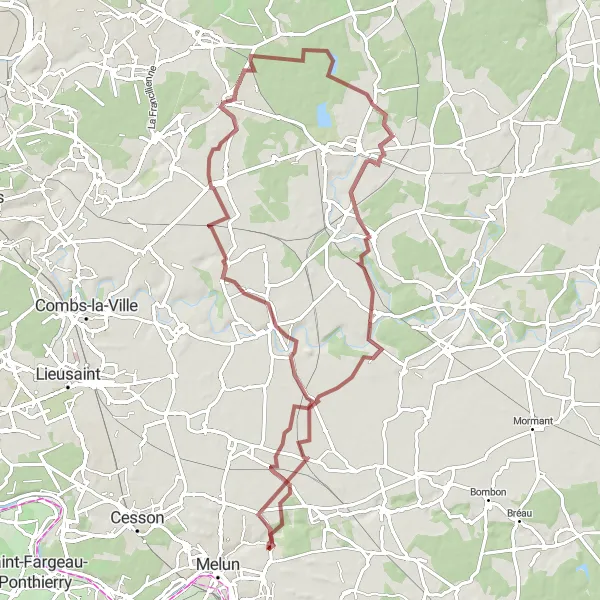 Map miniature of "The Scenic Gravel Route from Maincy to Rubelles" cycling inspiration in Ile-de-France, France. Generated by Tarmacs.app cycling route planner