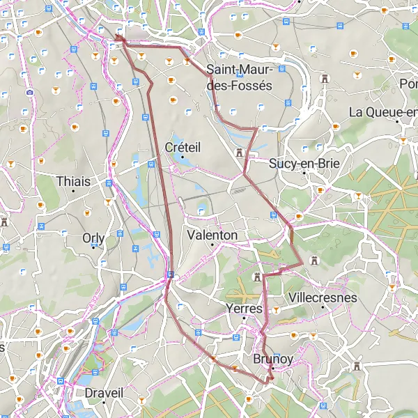 Map miniature of "The Charm of Saint-Maurice and Brunoy" cycling inspiration in Ile-de-France, France. Generated by Tarmacs.app cycling route planner
