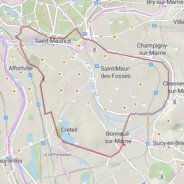 Map miniature of "Scenic Gravel Ride: Maisons-Alfort to Alfortville" cycling inspiration in Ile-de-France, France. Generated by Tarmacs.app cycling route planner