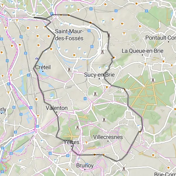 Map miniature of "Champigny-sur-Marne and the Table d'Orientation" cycling inspiration in Ile-de-France, France. Generated by Tarmacs.app cycling route planner