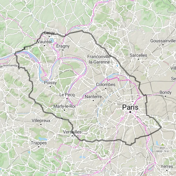 Miniature de la carte de l'inspiration cycliste "Parcours de Bourg-la-Reine à Vincennes" dans la Ile-de-France, France. Générée par le planificateur d'itinéraire cycliste Tarmacs.app
