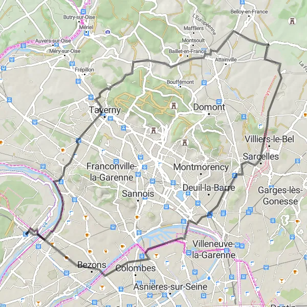 Map miniature of "Enchanting Suburban Road Trip" cycling inspiration in Ile-de-France, France. Generated by Tarmacs.app cycling route planner