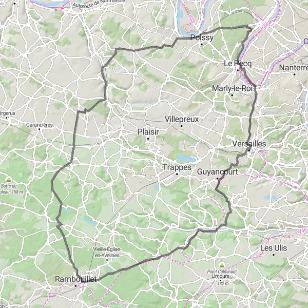 Map miniature of "La Défense and Paris View Road Ride" cycling inspiration in Ile-de-France, France. Generated by Tarmacs.app cycling route planner