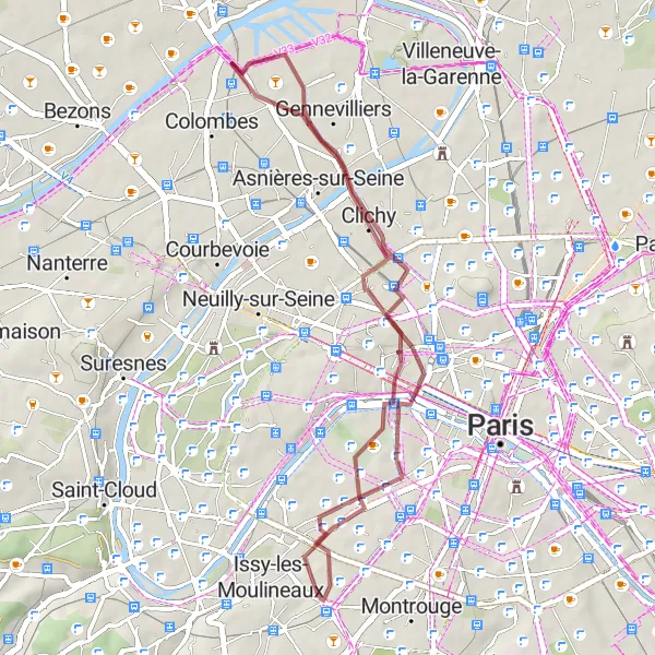 Map miniature of "Exploring Gravel Routes Near Malakoff" cycling inspiration in Ile-de-France, France. Generated by Tarmacs.app cycling route planner