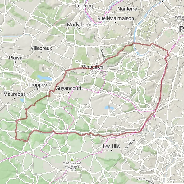 Map miniature of "Off-the-Beaten-Path Gravel Adventure: Chevreuse Valley" cycling inspiration in Ile-de-France, France. Generated by Tarmacs.app cycling route planner