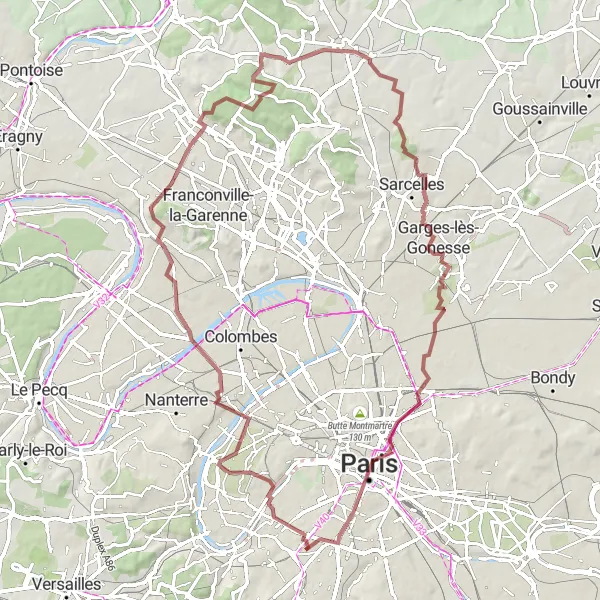 Map miniature of "Gravel Adventure: Explore the Northern Suburbs of Paris" cycling inspiration in Ile-de-France, France. Generated by Tarmacs.app cycling route planner