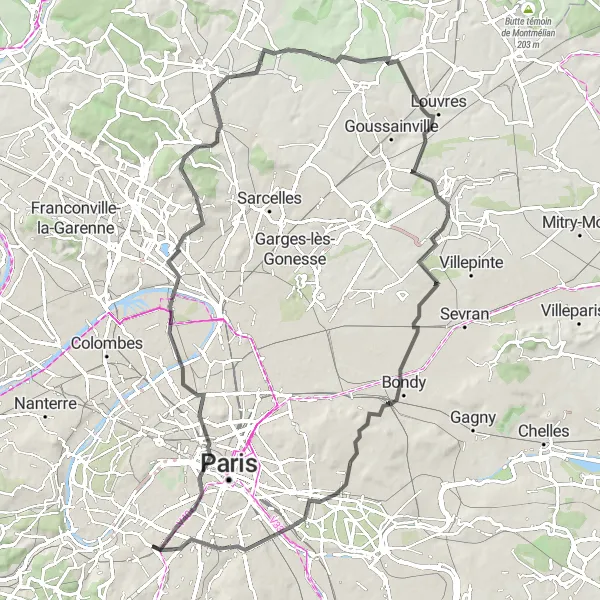 Map miniature of "Discovering Ile-de-France by Road" cycling inspiration in Ile-de-France, France. Generated by Tarmacs.app cycling route planner
